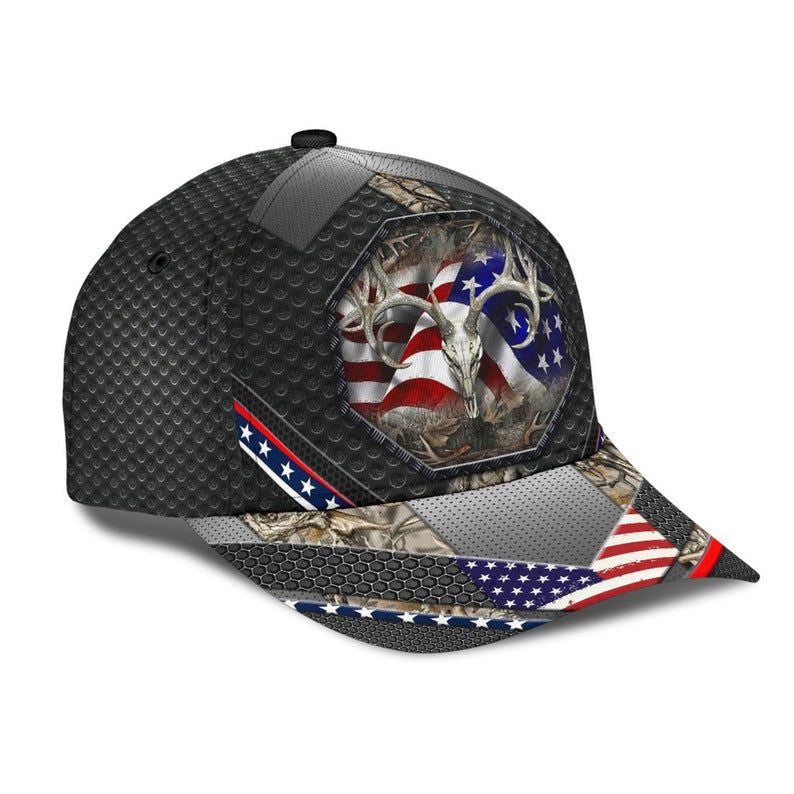 Skull Deer Hunter Classic Cap 3D, Deer Hunting Flag American Camo Cap Hat All Over Printed, Man Cap Gift Trucker Hats Custom Hats Gifts For Men & Women