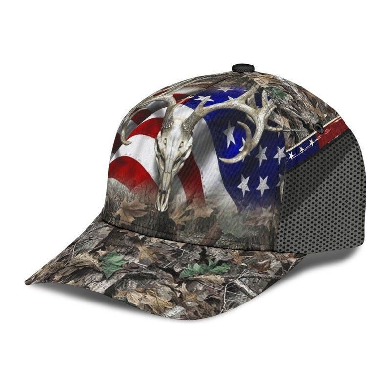 Skull Deer Hunting Camo Flag US Hat Classic Cap 3D, Deer Hunter Cap, Cap Gift Trucker Hats Custom Hats Gifts For Men & Women