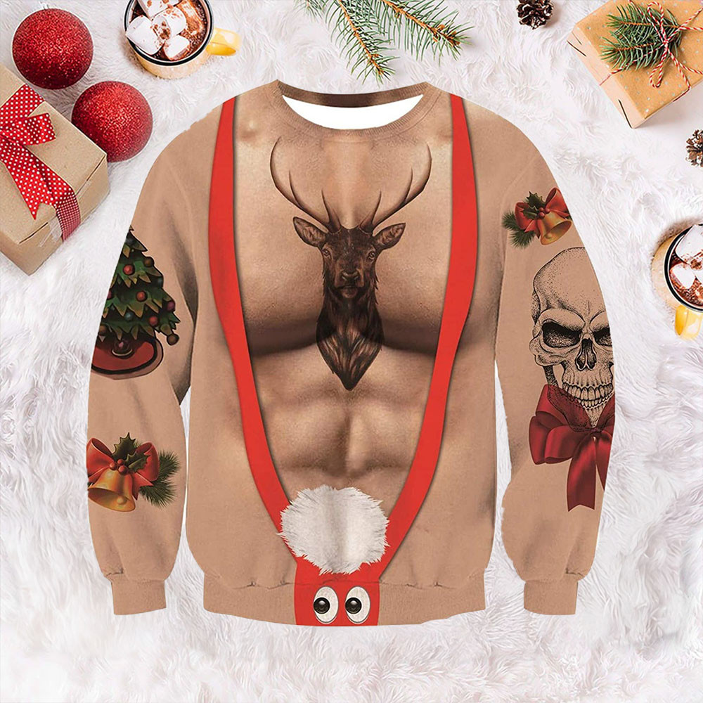 Skull Deer Muscle Ugly Christmas Sweater Women's Pretty Christmas Sweaters Unique Gifts