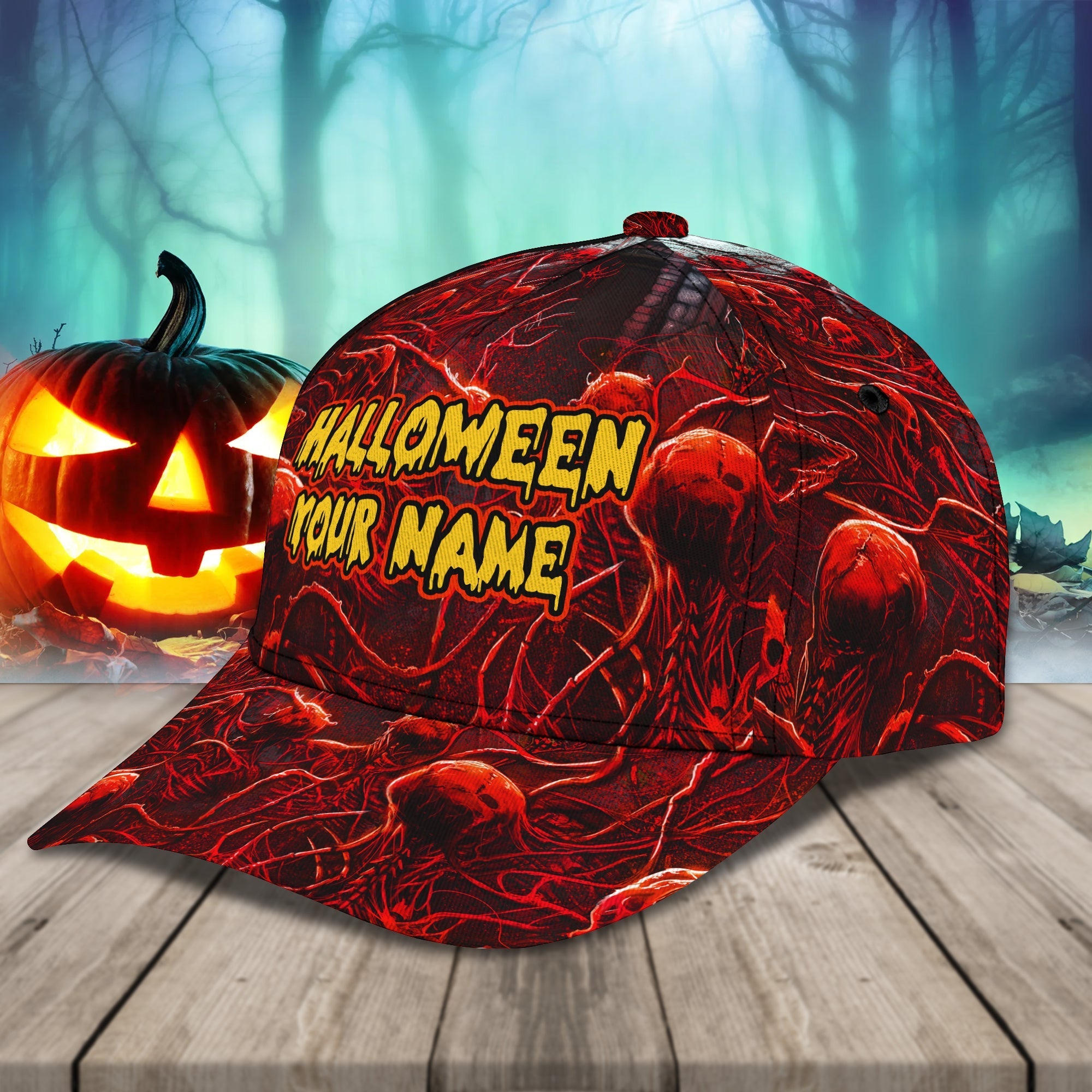 Skull Halloween Hats Custom Name Baseball Cap 3D, Hat with Adjustable Snap For Mens Women Trucker Hats Custom Hats Gifts For Men & Women