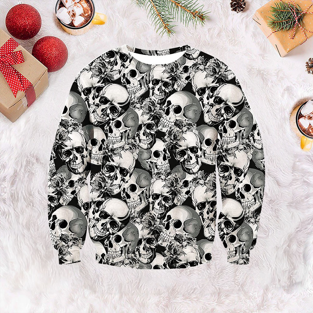 Skull Halloween Ugly Christmas Sweater Halloween Gifts For Skull Lovers