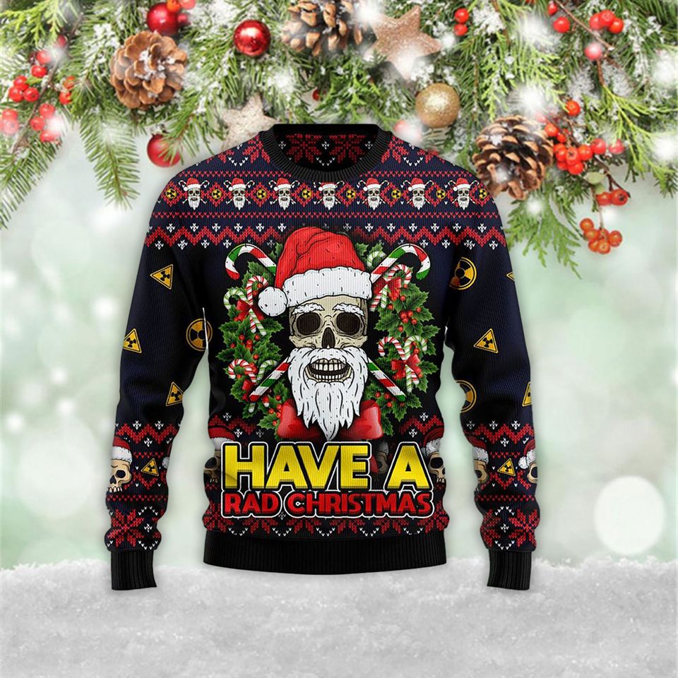 Skull Have A Rad Christmas Ugly Christmas 3D Sweater