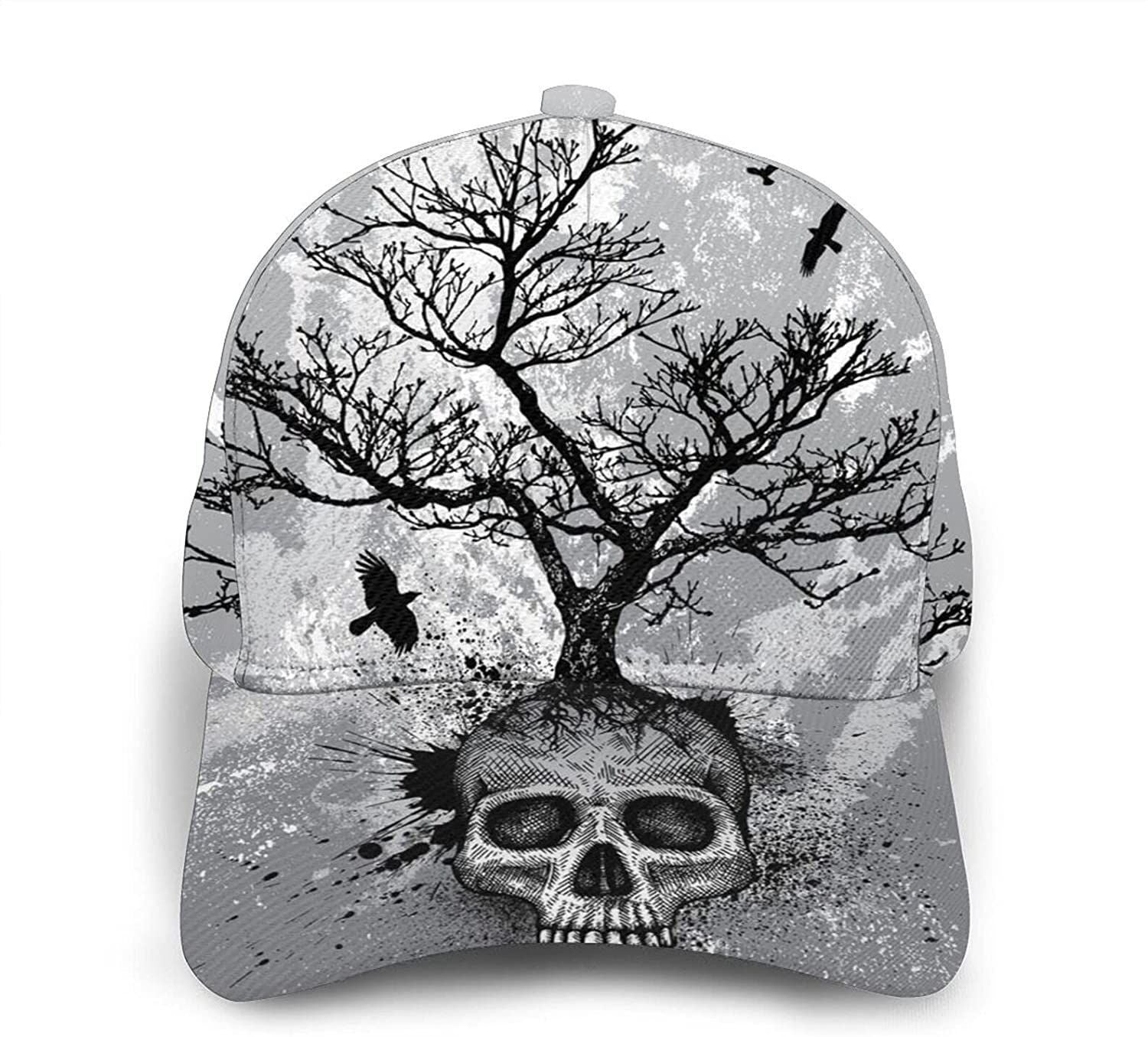 Skull Head Print Casual Baseball 3D Cap Adjustable Twill Sports Dad Hats for Unisex Trucker Hats Custom Hats Gifts For Men & Women