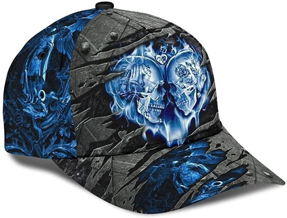 Skull Heart Blue Iron Attractive Style 3D Printed Unisex Hat Classic Cap Trucker Hats Custom Hats Gifts For Men & Women