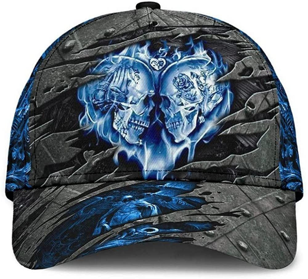 Skull Heart Blue Iron Attractive Style 3D Printed Unisex Hat Classic Cap Trucker Hats Custom Hats Gifts For Men & Women