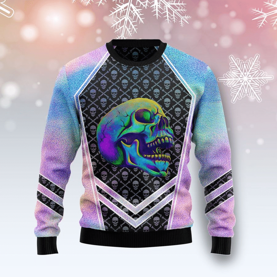 Skull Hologram Ugly Christmas Sweater Adult 3D Funny Matching for family