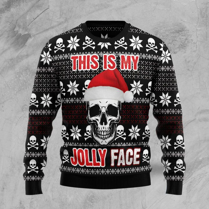Skull Jolly Face Ugly Christmas Sweater Adult 3D Funny Matching for family