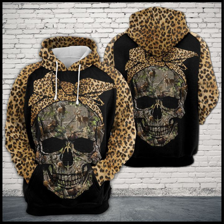 Skull Leopard Pattern 3D All Over Print Hoodie, Zip Hoodie