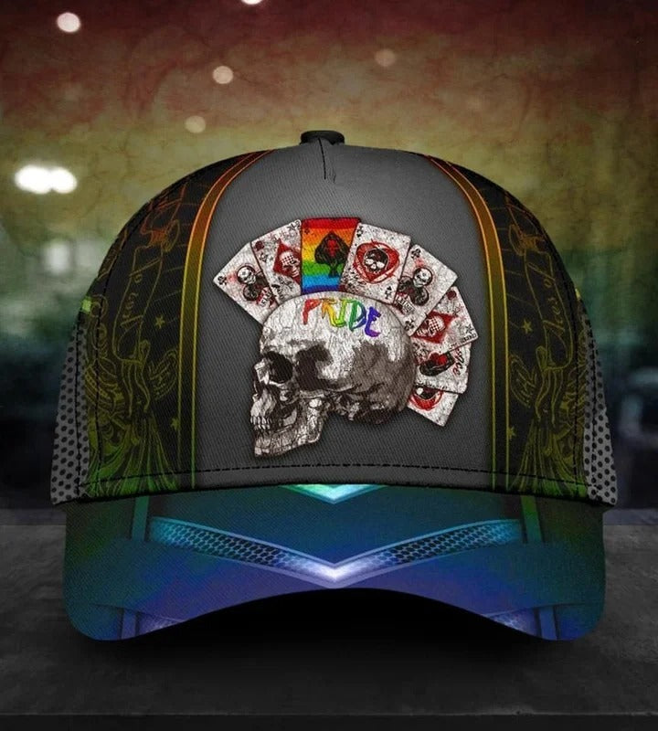 Skull Lgbt Pride Cards All Over Printing Baseball Cap Hat Lgbt Accessories Trucker Hats Custom Hats Gifts For Men & Women