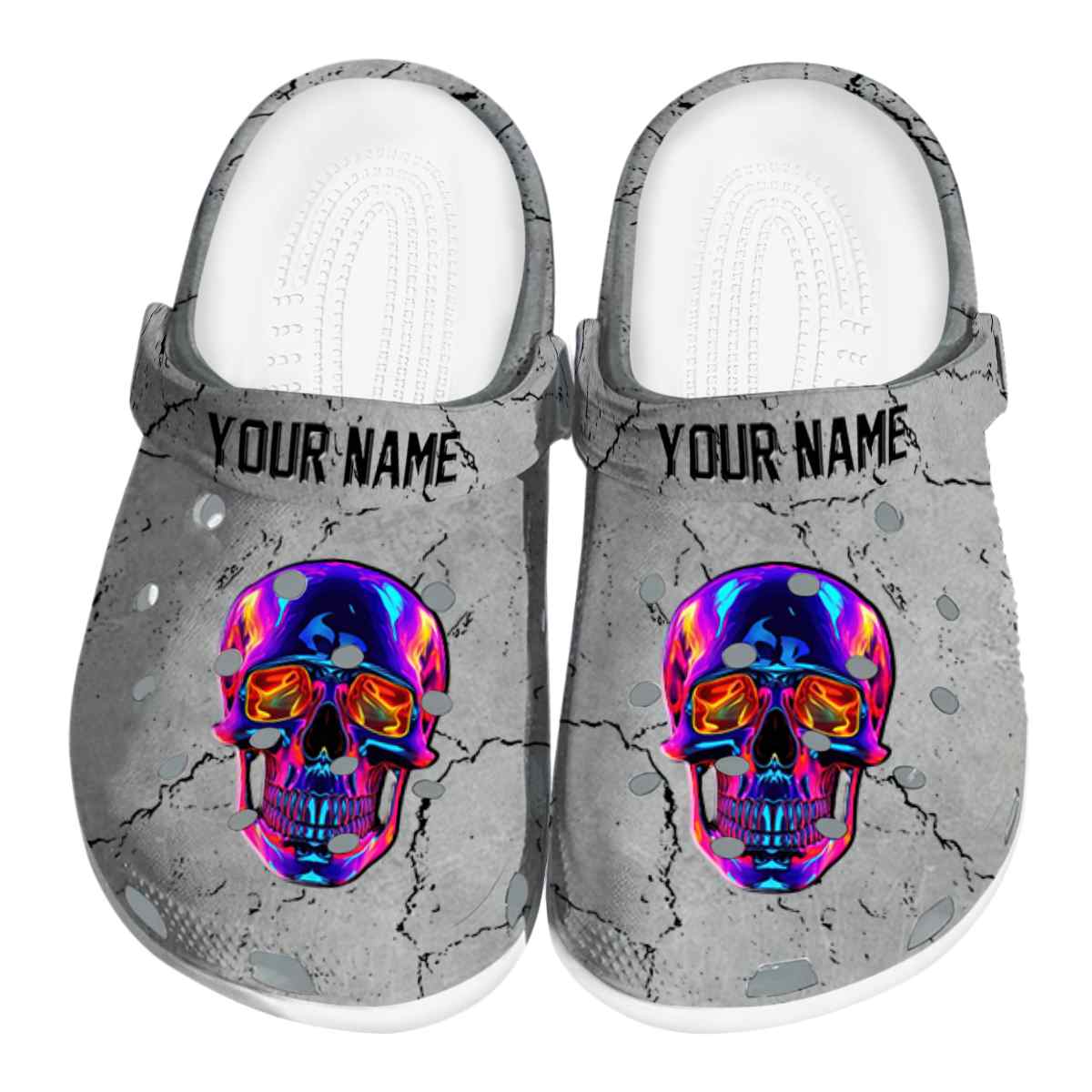 Skull Neon Crocs Crocband Clogs Shoes Comfortable For Men Women and Kids