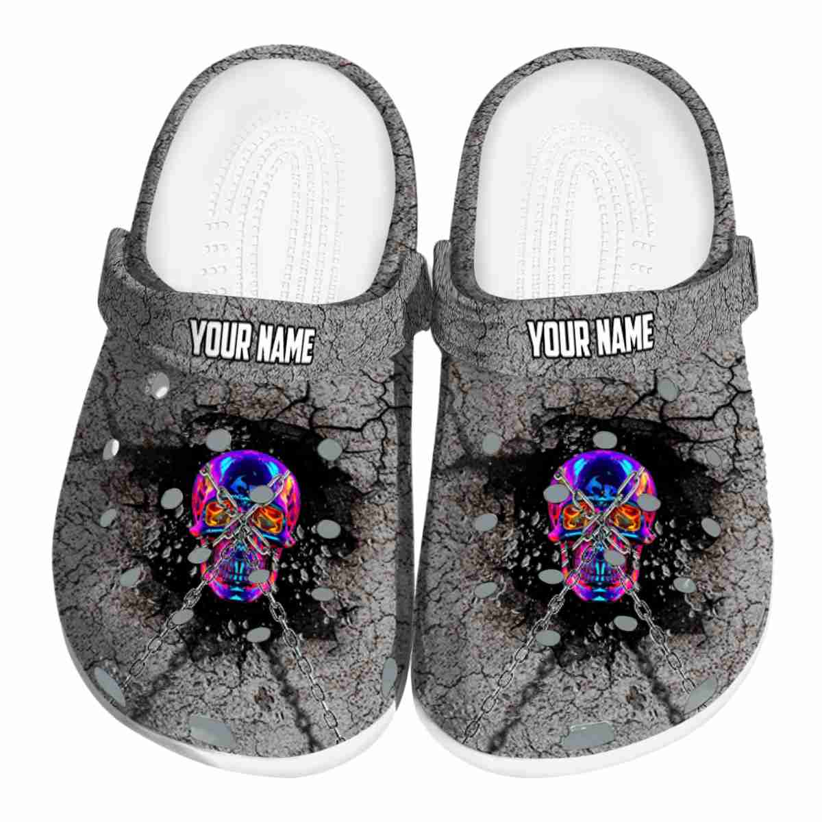 Skull Neon Crocs Crocband Clogs Shoes Comfortable For Men Women and Kids