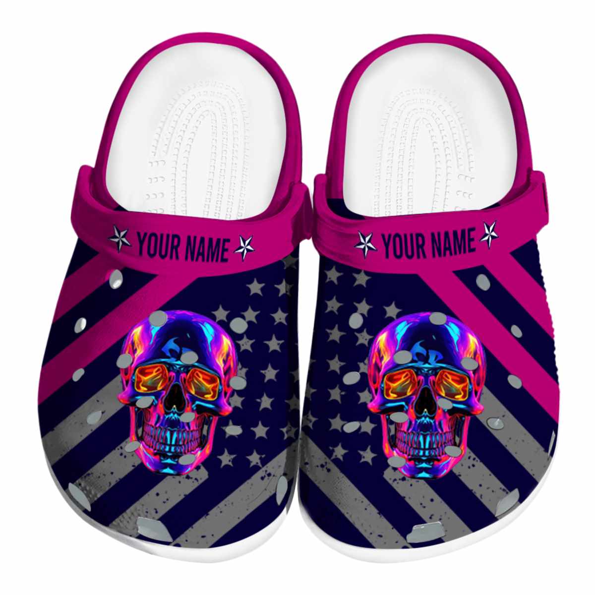 Skull Neon Crocs Crocband Clogs Shoes Comfortable For Men Women and Kids