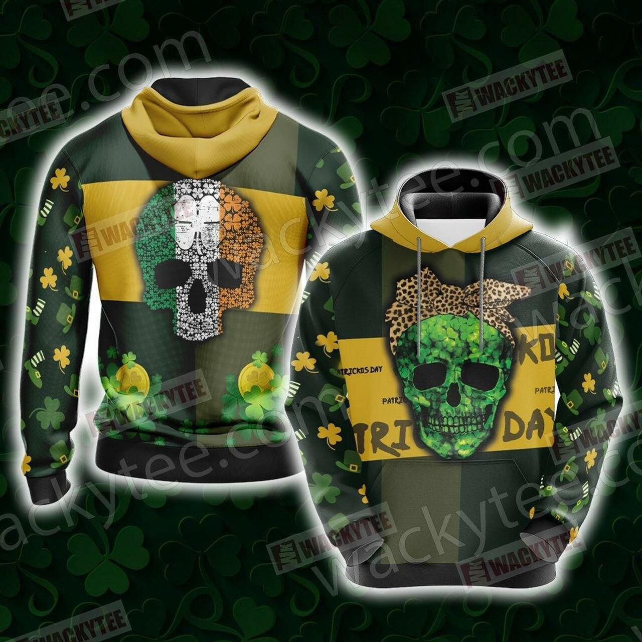 Skull Patricks Day Unisex 3D All Over Print Hoodie, Zip Hoodie