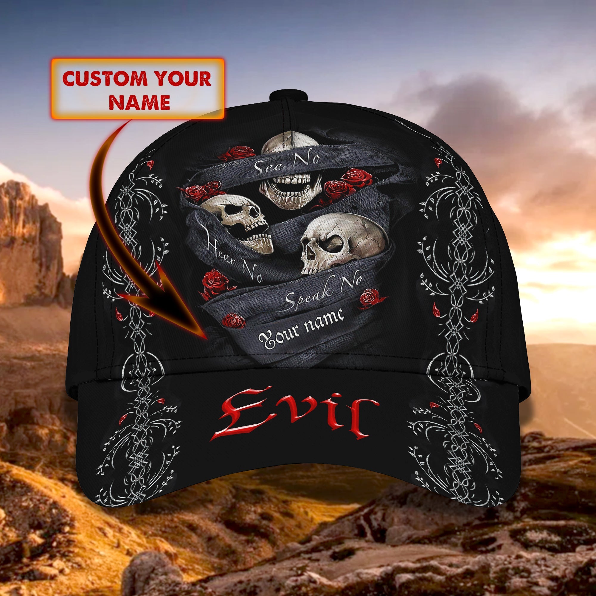 Skull Personalized Name Cap - Custom Classic Design Trucker Hats Custom Hats Gifts For Men & Women