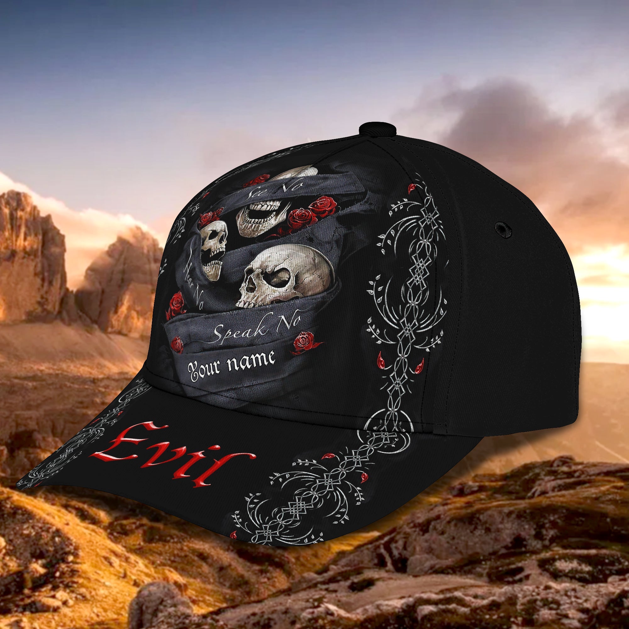 Skull Personalized Name Cap - Custom Classic Design Trucker Hats Custom Hats Gifts For Men & Women