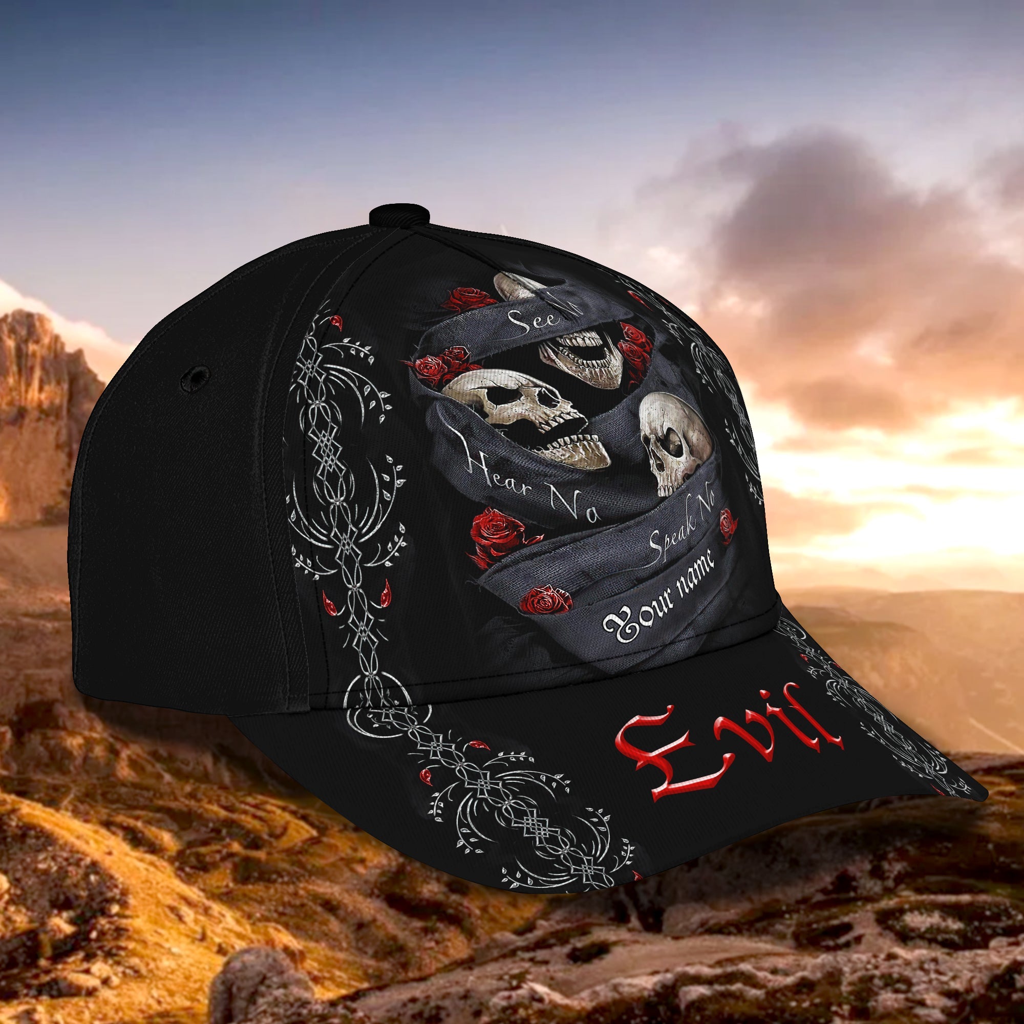 Skull Personalized Name Cap - Custom Classic Design Trucker Hats Custom Hats Gifts For Men & Women