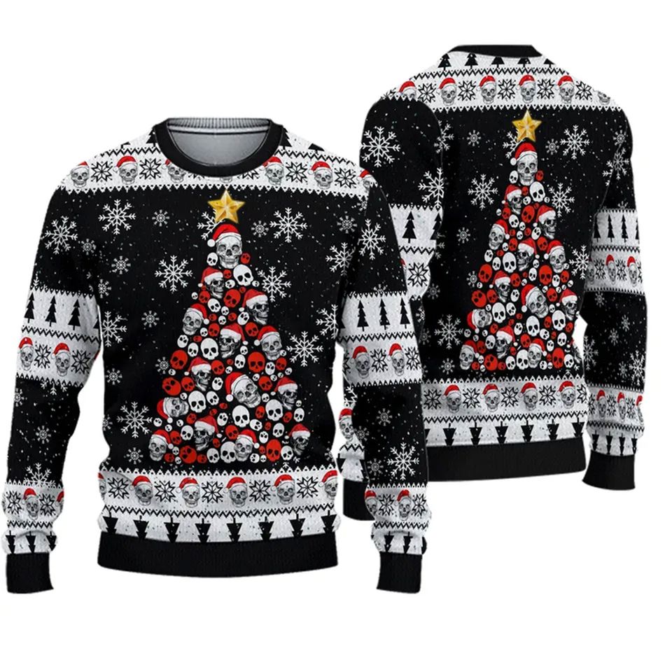 Skull Pine Tree Ugly Christmas 3D Sweater