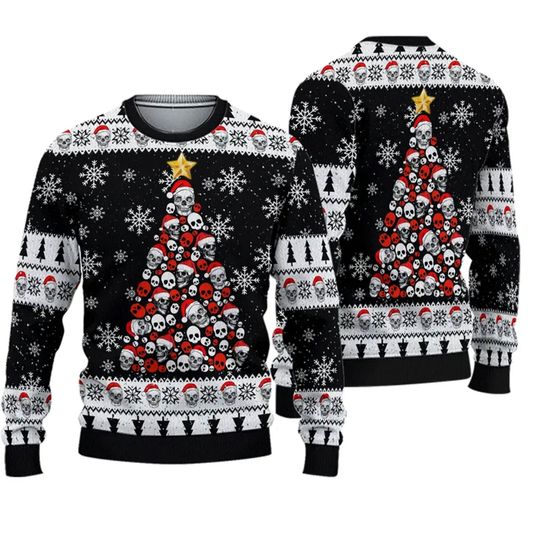 Skull Pine Tree Ugly Christmas 3D Sweater - Image 2