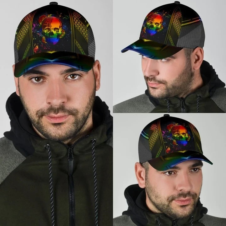 Skull Pride Baseball 3D Cap Show Off Your True Color LGBT Printing Baseball Cap Hat, Gift For Couple Gaymer Trucker Hats Custom Hats Gifts For Men & Women