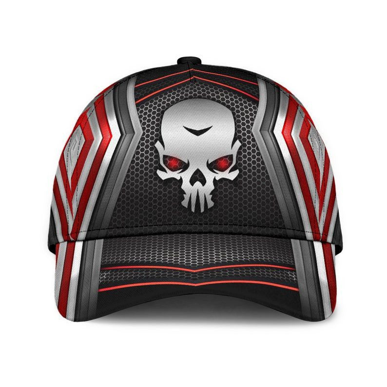 Skull Red Line Silver Classic Cap 3D Unisex Hat, Protect Cap, Human Cap, Trending Cap, American Cap Trucker Hats Custom Hats Gifts For Men & Women