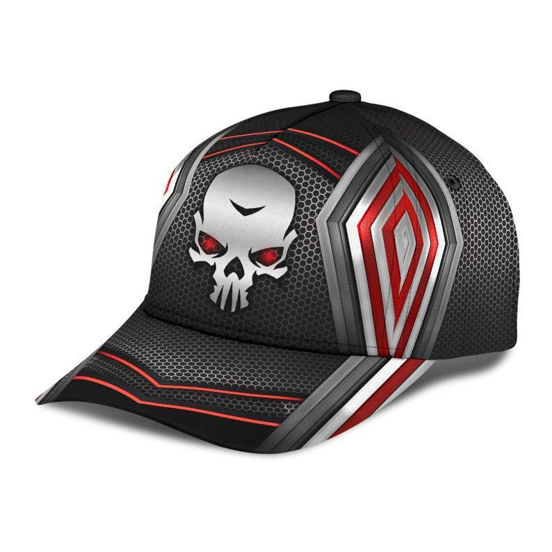 Skull Red Line Silver Classic Cap 3D Unisex Hat, Protect Cap, Human Cap, Trending Cap, American Cap Trucker Hats Custom Hats Gifts For Men & Women