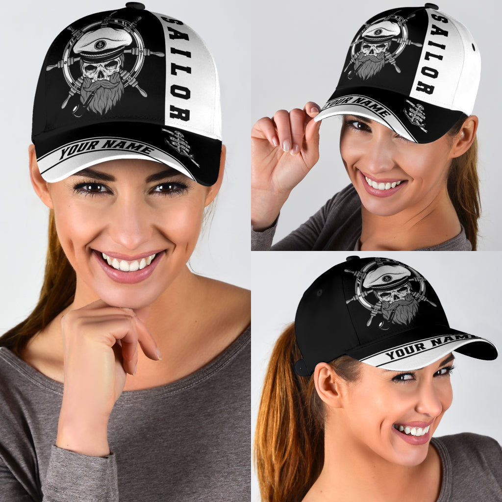 Skull Sailor On The Helm Custom Name Cap Hat Trucker Hats Custom Hats Gifts For Men & Women
