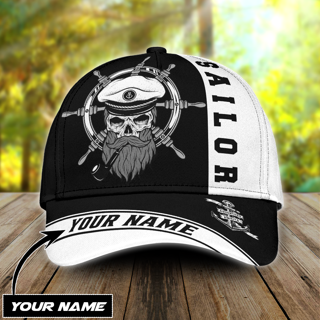 Skull Sailor On The Helm Custom Name Cap Hat Trucker Hats Custom Hats Gifts For Men & Women