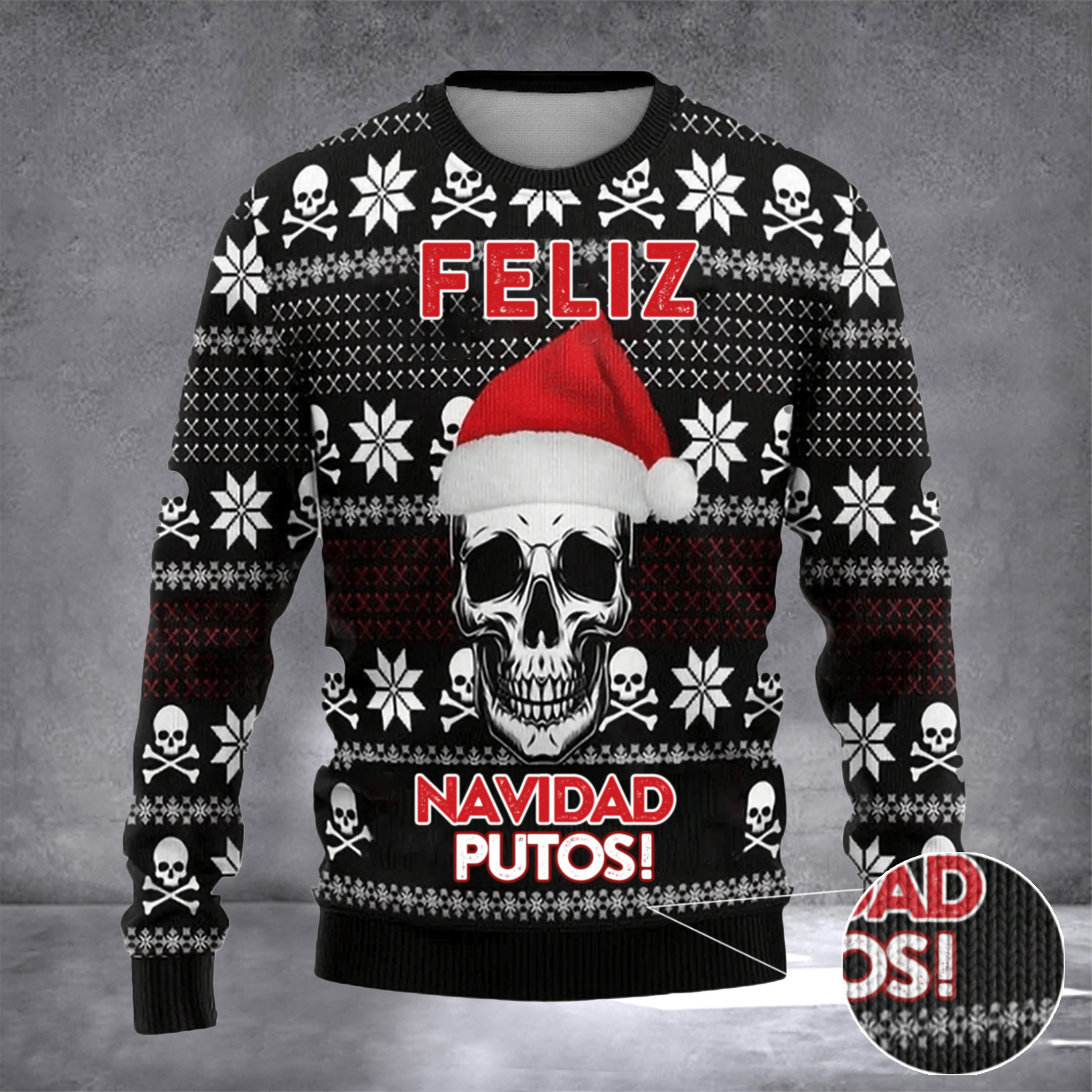 Skull Santa Feliz Navidad Putos Ugly Christmas Sweater Feliz Navidad Santa Skull Sweater 2024
