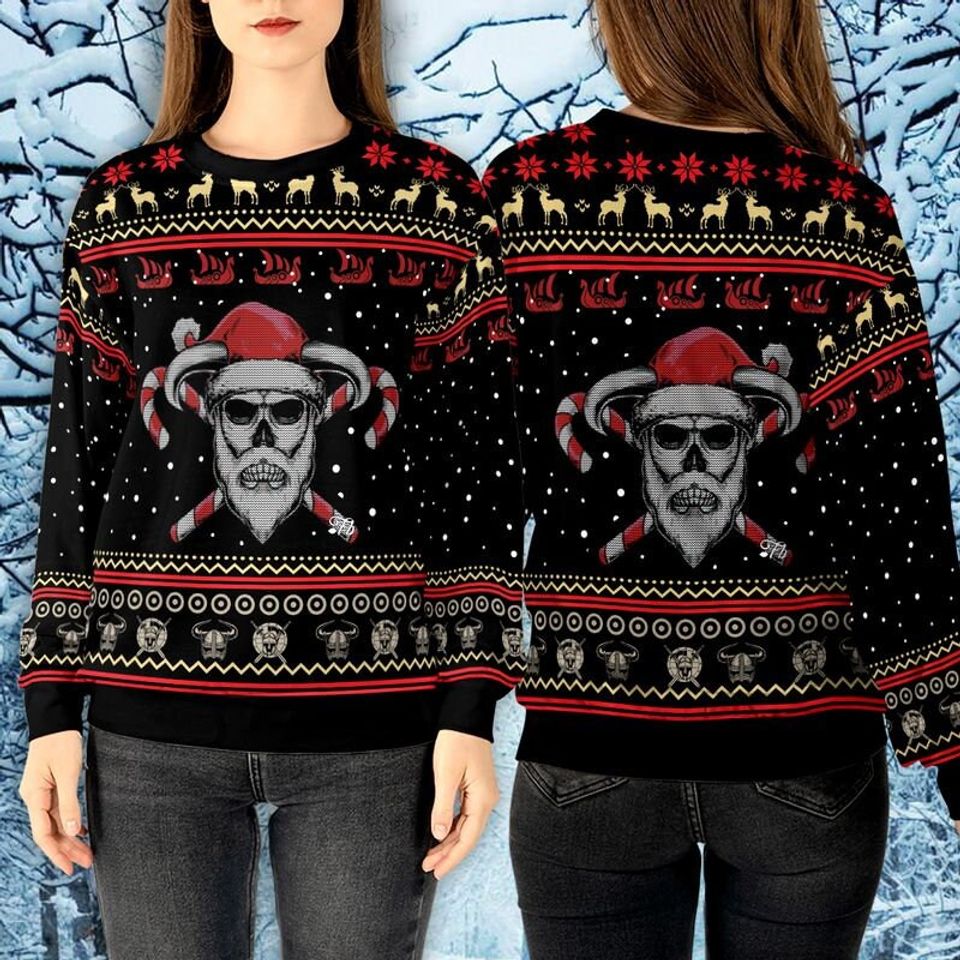 Skull Santa Sweatshirt, Christmas Ugly Pattern Sweatshirt  3D