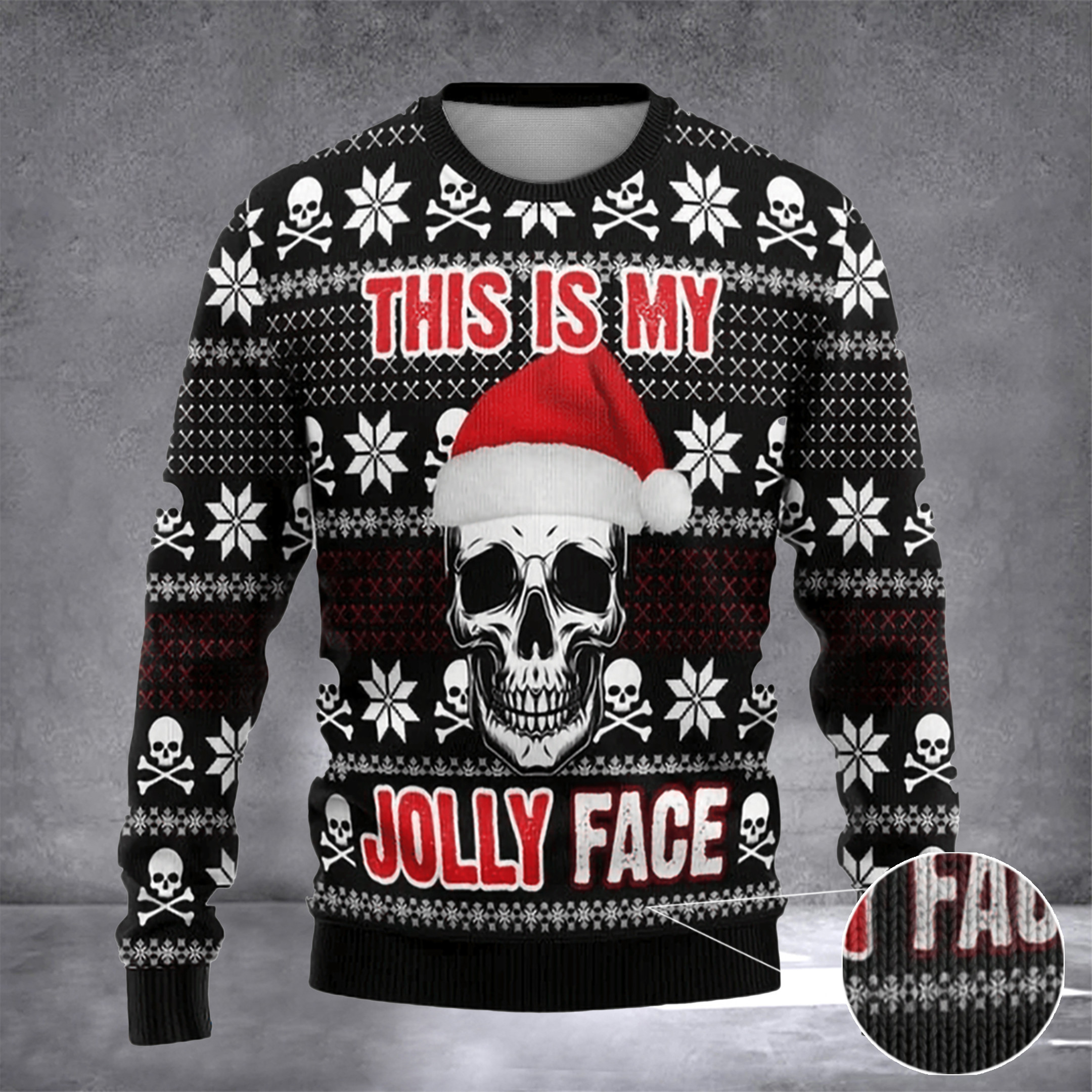 Skull Santa This Is My Jolly Face Ugly Christmas Sweater scary skull Xmas Clothing Gift