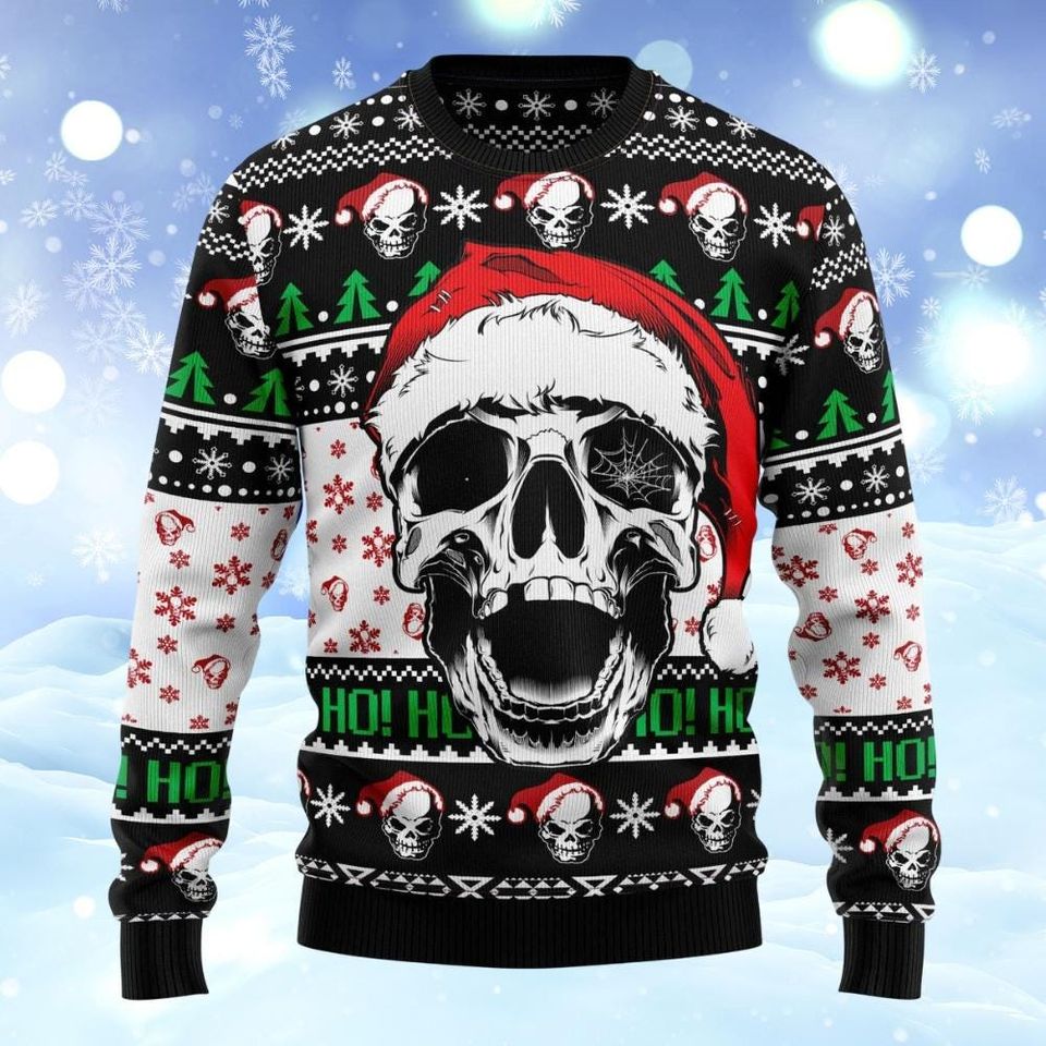 Skull Santa Ugly Christmas Sweater, Hohoho Skeleton Xmas Sweater