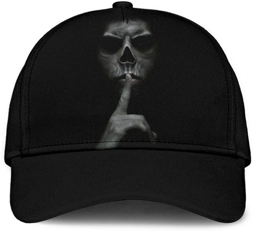 Skull Shhh Black 3D Printed Unisex Hat Classic Cap, Snapback Cap, Baseball Cap Trucker Hats Custom Hats Gifts For Men & Women