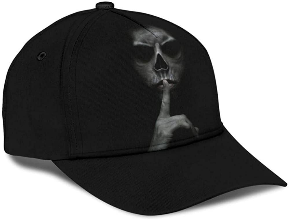 Skull Shhh Black 3D Printed Unisex Hat Classic Cap, Snapback Cap, Baseball Cap Trucker Hats Custom Hats Gifts For Men & Women