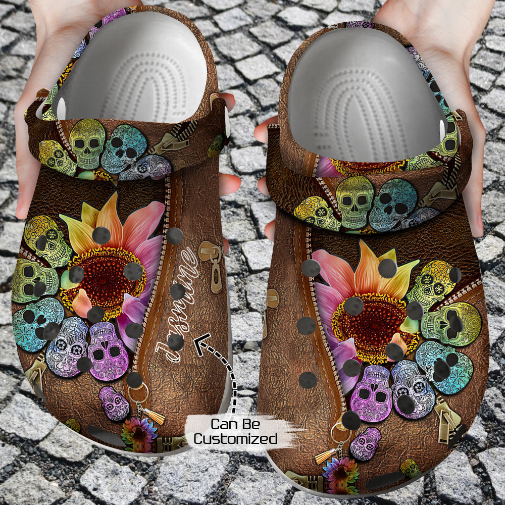 Skull - Skull Personalized Sunflower Clog Shoes For Men And Women