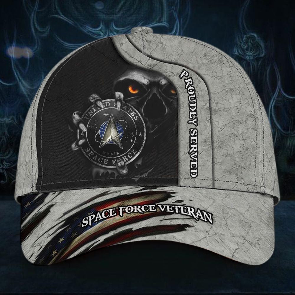 Skull Space Force Veteran Proud Served Hat US Flag Cap Honor USSF Veteran Retired Gift Hat Classic Cap Trucker Hats Custom Hats Gifts For Men & Women