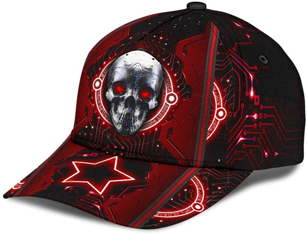 Skull Star Electrical Circuit Red 3D Printed Unisex Hat Classic Cap, Snapback Cap, Baseball Cap Trucker Hats Custom Hats Gifts For Men & Women