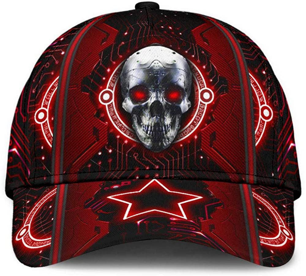 Skull Star Electrical Circuit Red 3D Printed Unisex Hat Classic Cap, Snapback Cap, Baseball Cap Trucker Hats Custom Hats Gifts For Men & Women