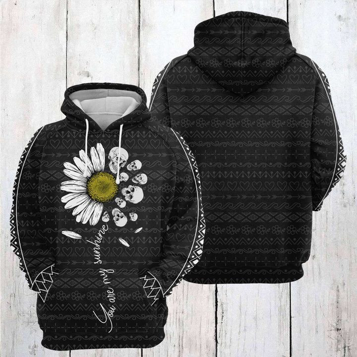 Skull Sunshine Daisy 3D All Over Print Hoodie, Zip Hoodie