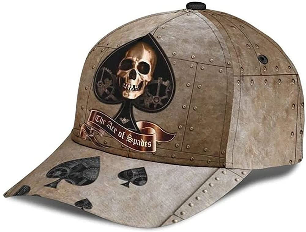 Skull The Ace of Spades Metal Simple and Beautiful 3D Printed Unisex Hat Classic Cap, Gift for Expecting Parent Trucker Hats Custom Hats Gifts For Men & Women