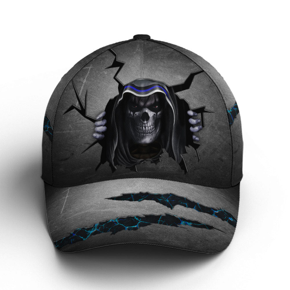 Skull Thin Blue Line Hat Honor Law Enforcement Vintage Police Baseball Cap Trucker Hats Custom Hats Gifts For Men & Women