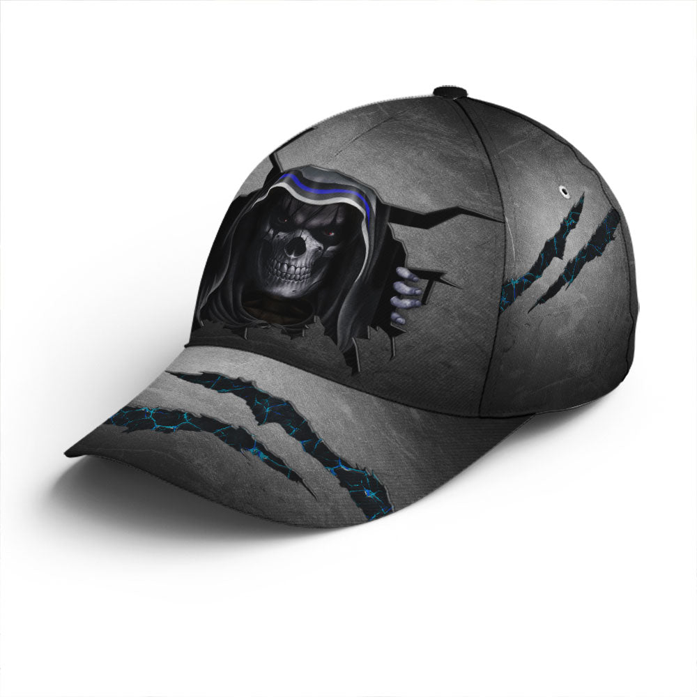 Skull Thin Blue Line Hat Honor Law Enforcement Vintage Police Baseball Cap Trucker Hats Custom Hats Gifts For Men & Women