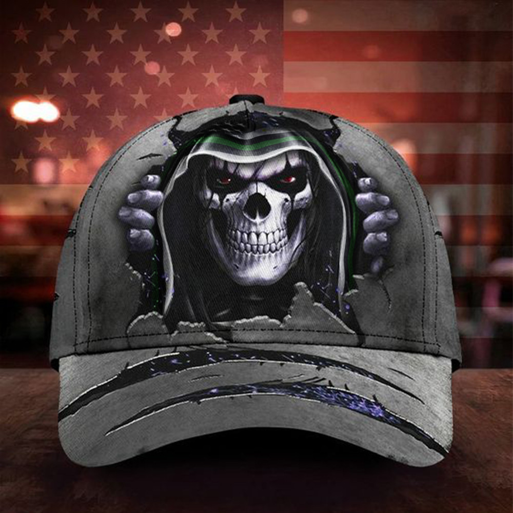 Skull Thin Green Line Hat Support Us Military Retro Caps Gifts For Soldiers Trucker Hats Custom Hats Gifts For Men & Women