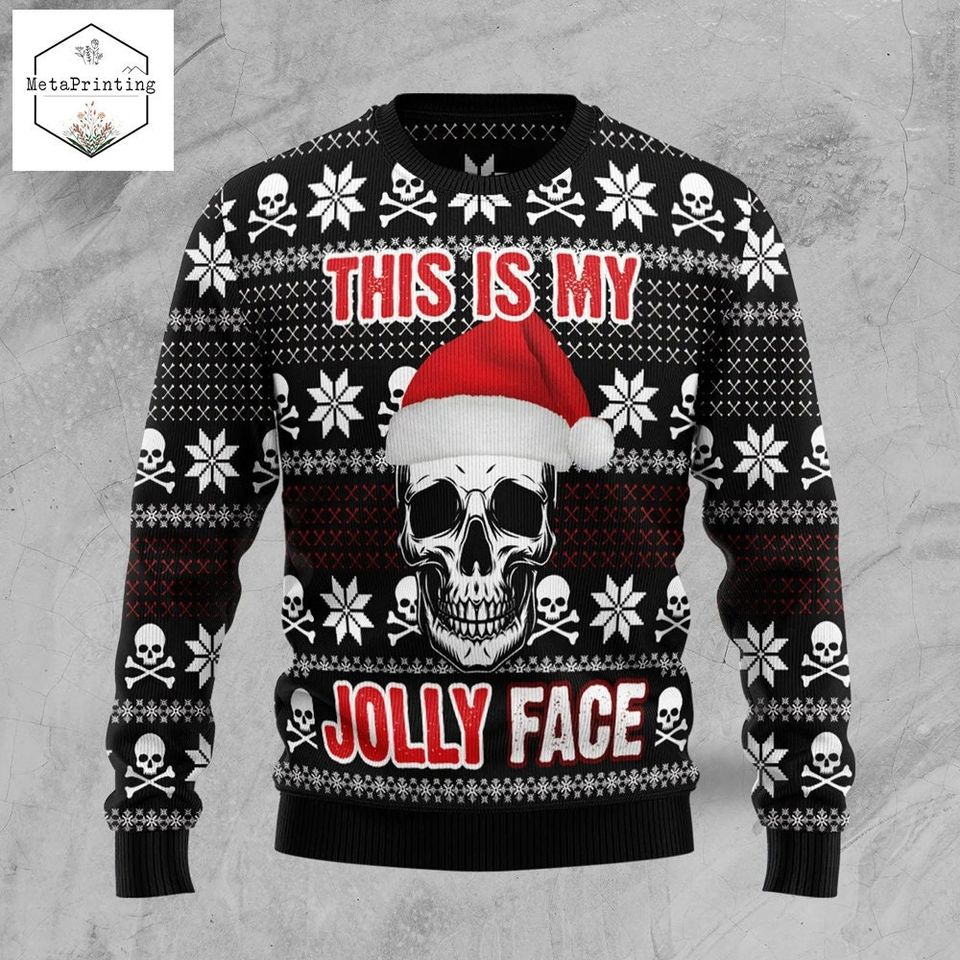 Skull This Is My Jolly Face Ugly Christmas Sweater