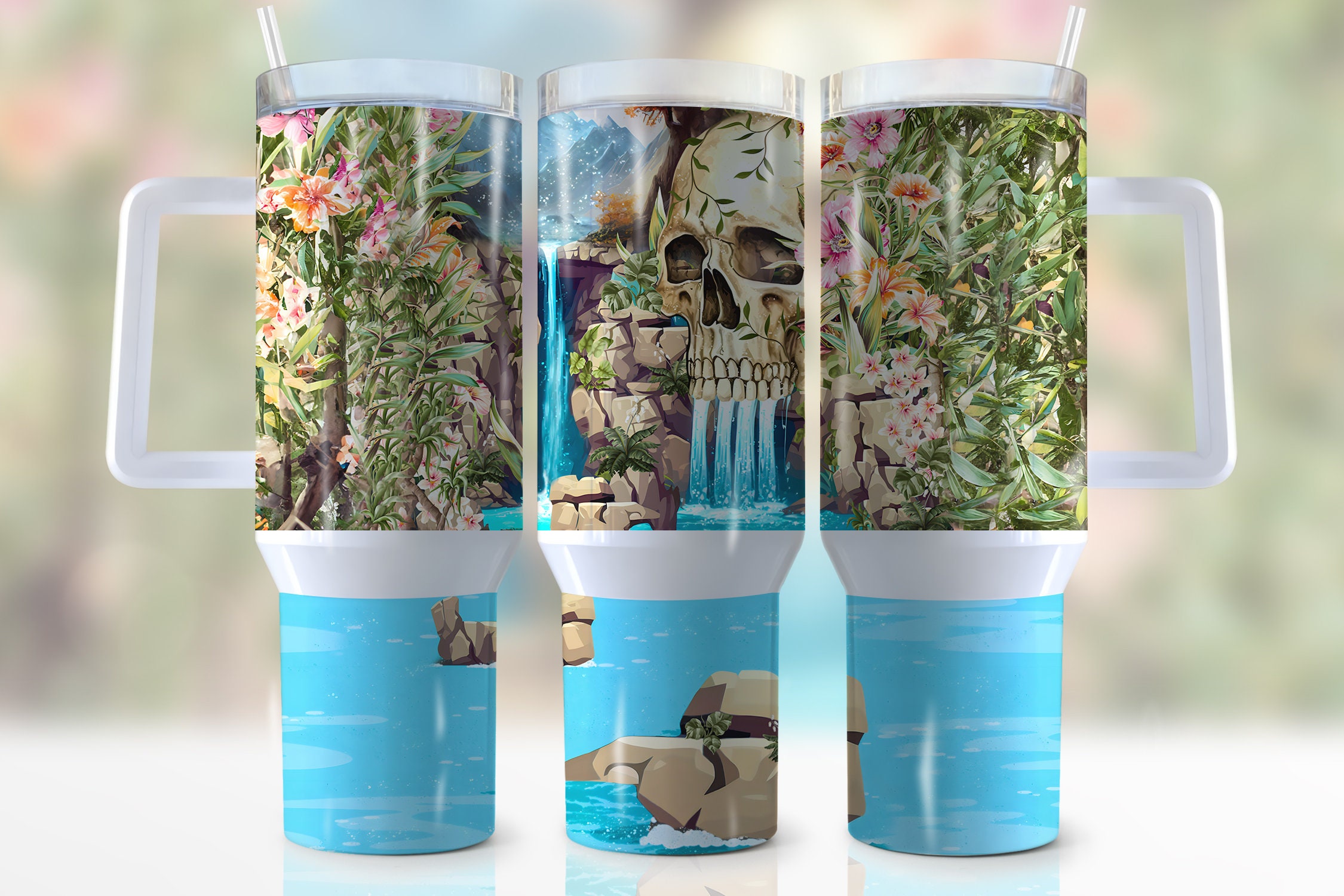 Skull Tropical Waterfall Custom Stanley Cup 40 oz 30 oz Tumbler With HandleTVC2301944