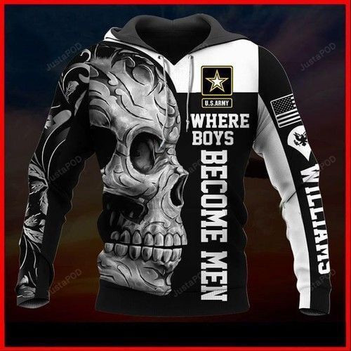 Skull Us Army Where Boys Become Men 3D All Over Print Hoodie, Zip Hoodie