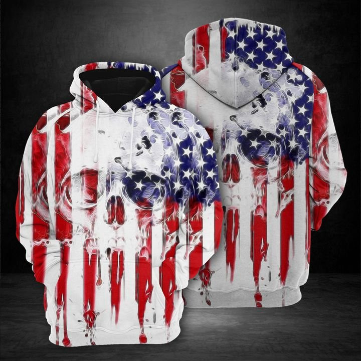 Skull Usa Flag Pattern 3D All Over Print Hoodie, Zip Hoodie