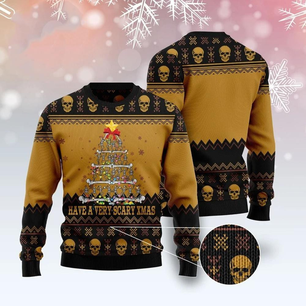 Skull Very Scary Ugly Christmas Sweater Adult 3D Funny Matching for family