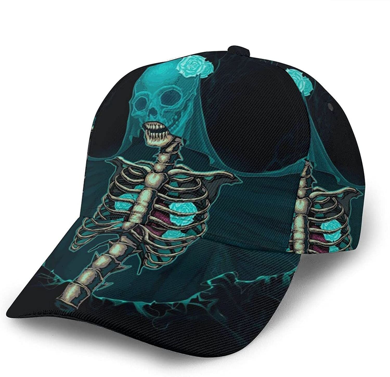 Skull Wear Flowers Print Casual Baseball Cap Adjustable Twill Sports Dad Hats for Unisex Trucker Hats Custom Hats Gifts For Men & Women