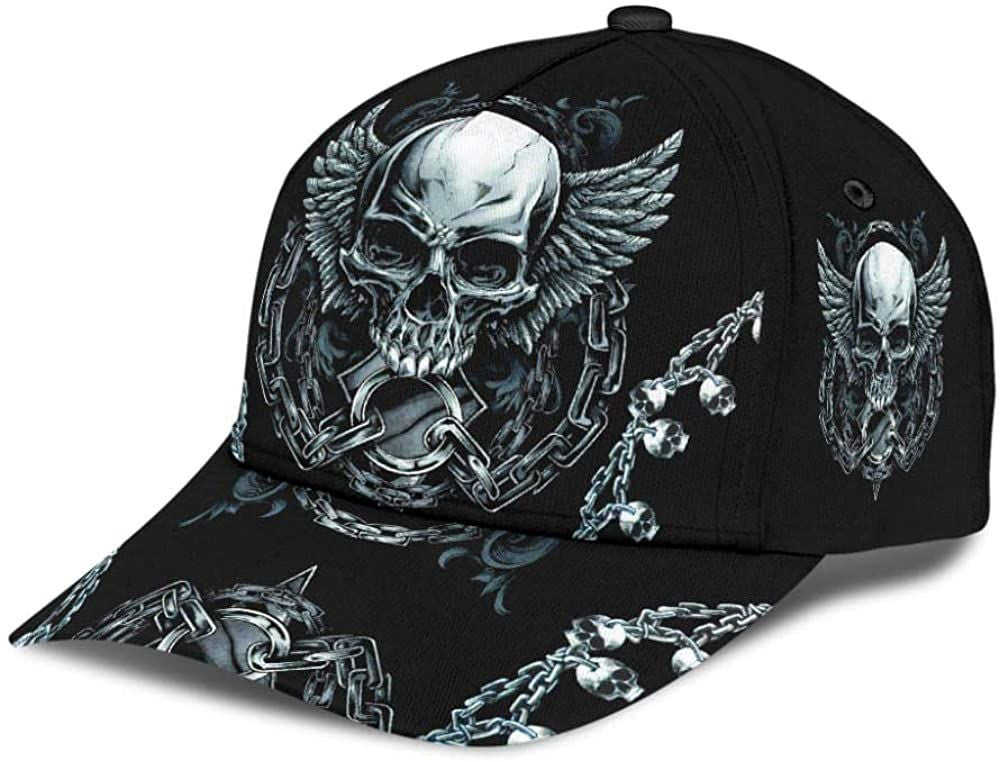 Skull Winged Skeleton With Chains Beautiful Cap 3D, Snapback Cap Trucker Hats Custom Hats Gifts For Men & Women