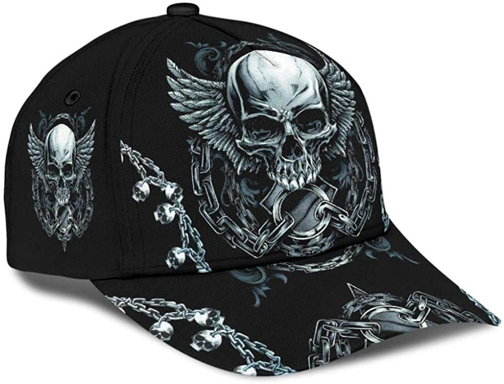 Skull Winged Skeleton With Chains Beautiful Cap 3D, Snapback Cap Trucker Hats Custom Hats Gifts For Men & Women